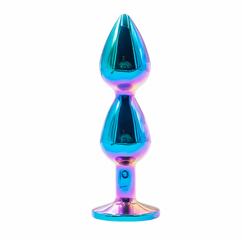 Радужная двойная анальная пробка с кристаллом Crystal Luxe, 2,6 см