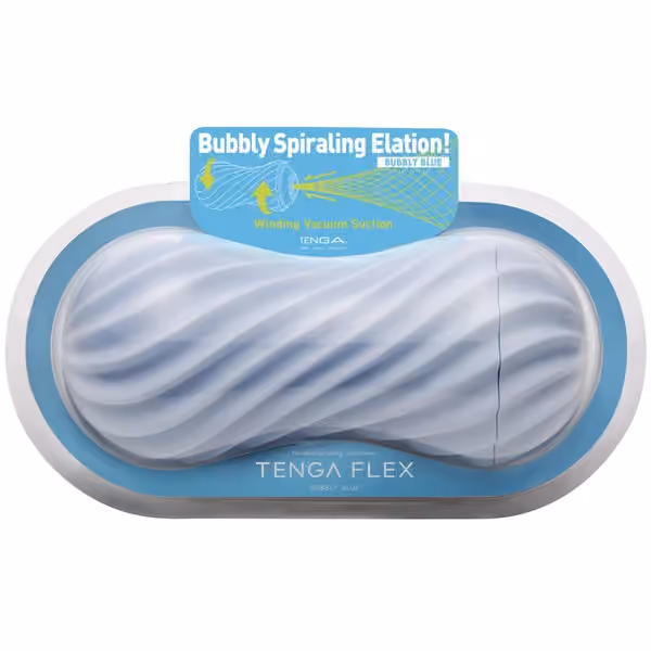 Мастурбатор c эффектом вращения и всасывания Flex Bubbly от Tenga, голубой