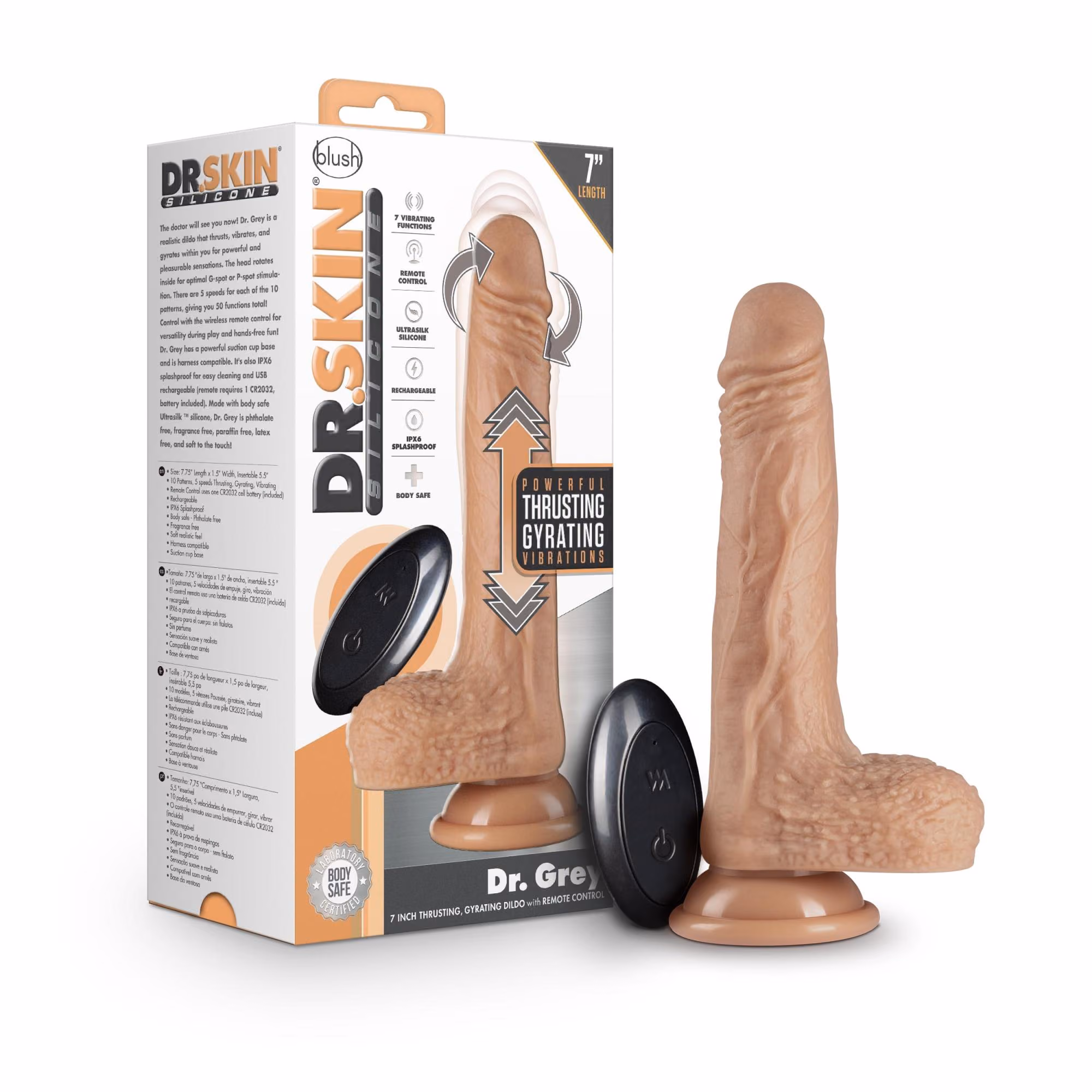 Фаллоимитатор с пультом управления Dr.skin, 13,9 см х 3,8 см