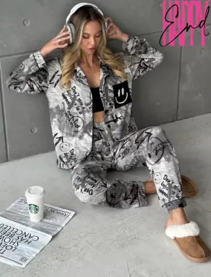 Пижамный брючный костюм SMILE, серый — купить в Алматы