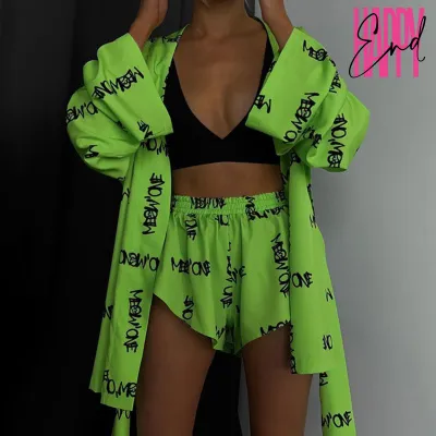 Пижамный костюм с шортами MEOW, зеленый — купить в Алматы