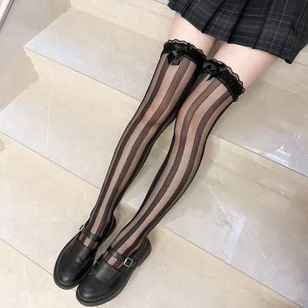 Чулки с вертикальной полоской, кружевом и бантиком, S-M — купить в #REGION_NAME#