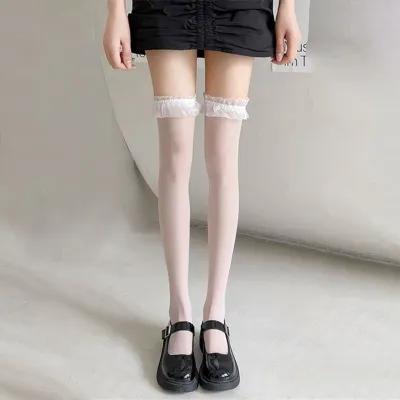 Полупрозрачные чулки с кружевной резинкой, S-M — купить в #REGION_NAME#