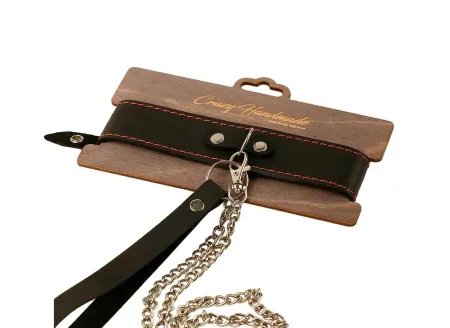 Двухслойный ошейник из натуральной кожи, с белой строчкой — купить в Алматы