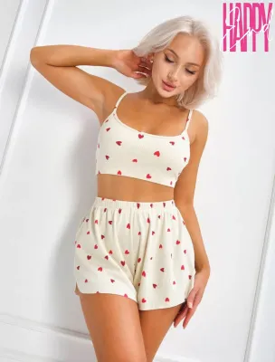 Пижама летняя с шортами и топом с сердечками — купить в Алматы