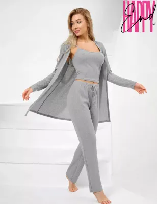 Пижама тройка со штанами, серый — купить в Алматы