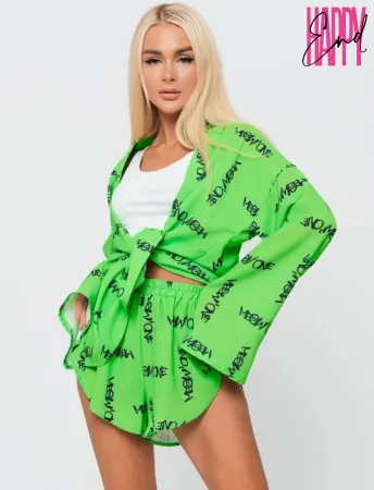 Пижамный костюм с шортами MEOW, зеленый, XL 6