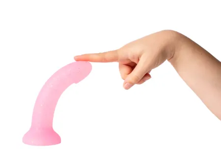 Нежно-розовый фаллоимитатор с блёстками, 16 см х 3,6 см  — купить в Алматы 4