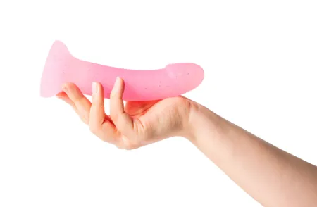 Нежно-розовый фаллоимитатор с блёстками, 16 см х 3,6 см  — купить в Алматы 3