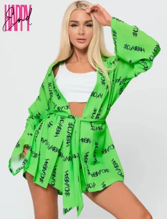 Пижамный костюм с шортами MEOW, зеленый, XL 11