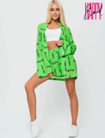 Пижамный костюм с шортами MEOW, зеленый, XL 5