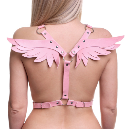 Портупея БДСМ Оки- Чпоки, с крыльями, на грудь, экокожа, размер OS, розовый