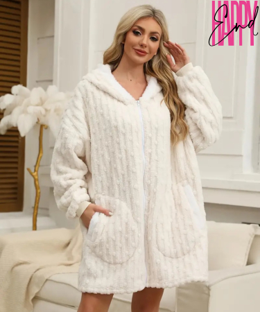 Плюшевый халат BATHROBE, молочный, ONE SIZE