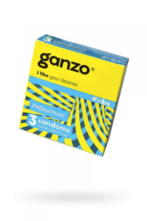 Презервативы GANZO RIBS, с Ребристой Поверхностью, 18 см, 3 шт